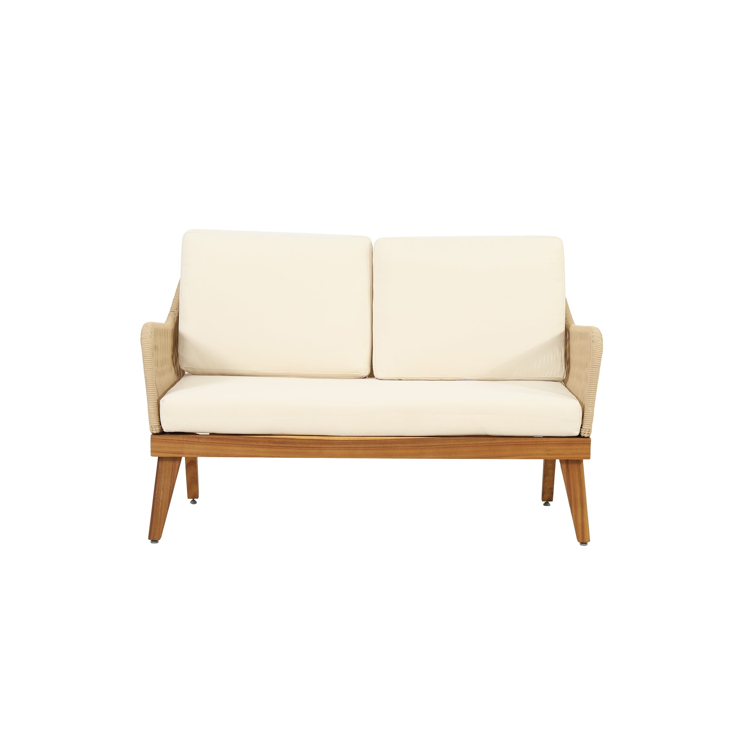 Outdoor Chat Set Acacia Wood Rope Teak Cushions 4 Piece Seats 4