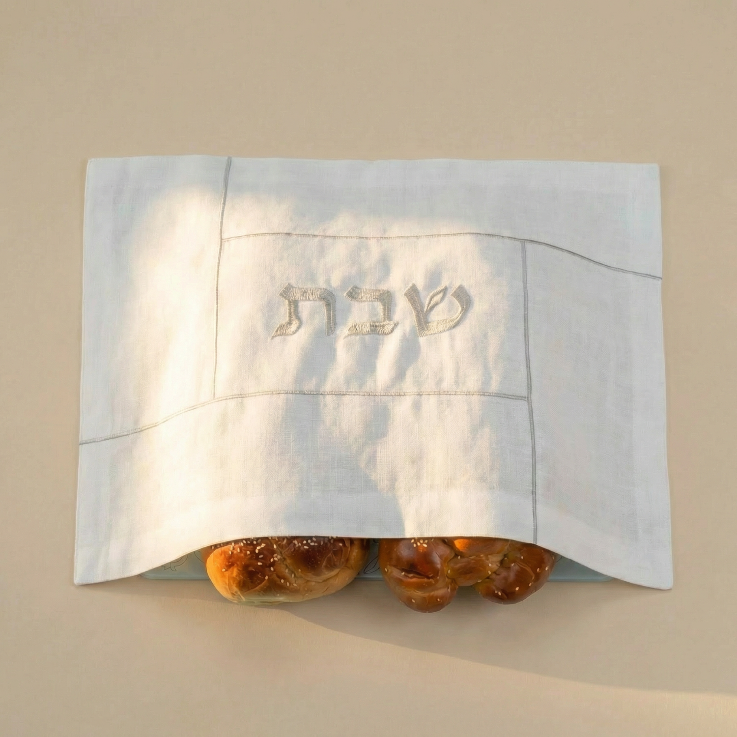 Challah cover in a natural shade with delicate embroidery – clean and modern style – Shabbat series