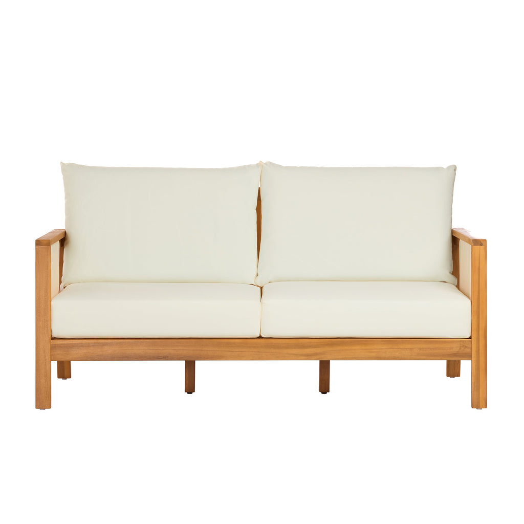 Outdoor Sofa Set Acacia Wood Textilene Teak Beige 4 Piece Seats 4