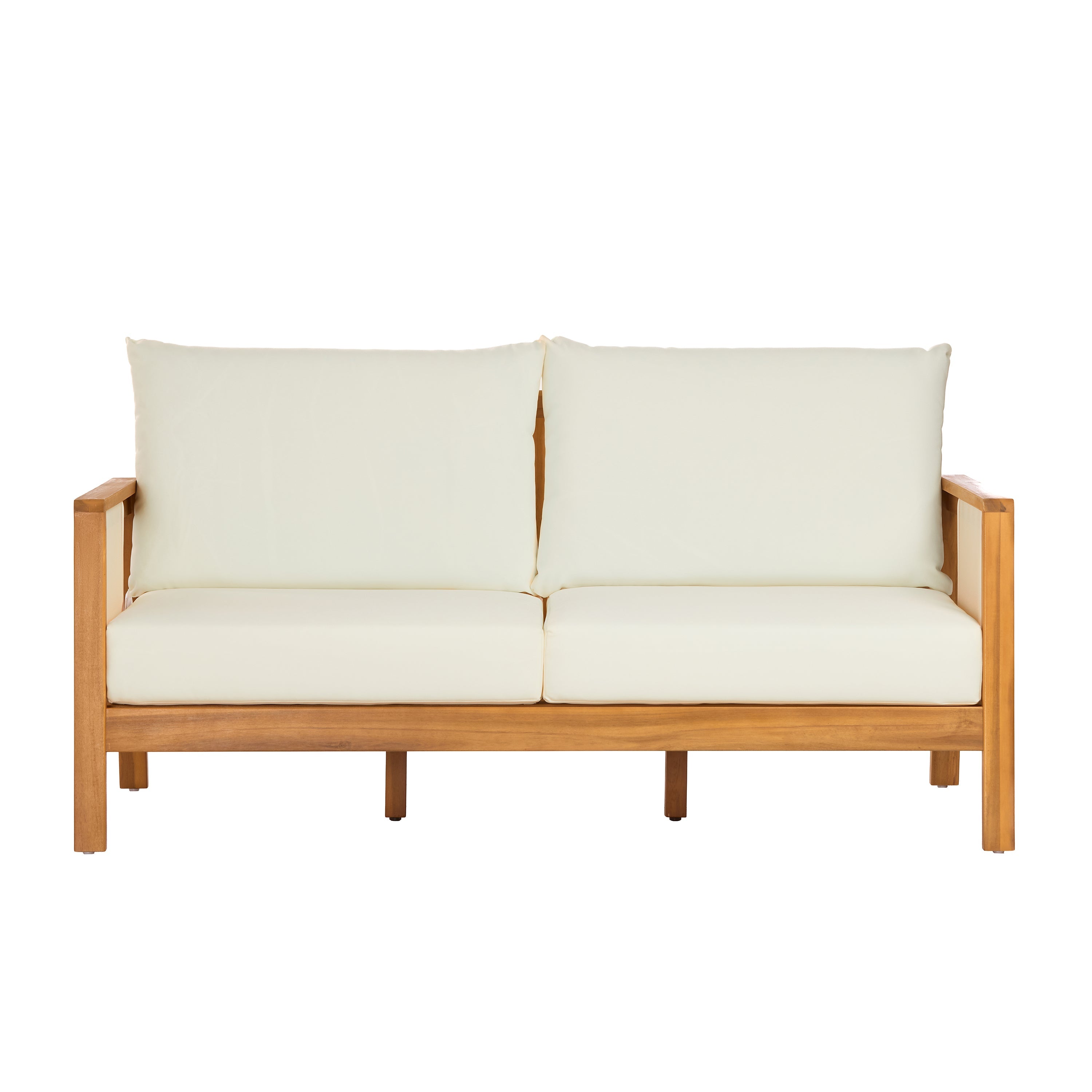 Outdoor Sofa Set Acacia Wood Textilene Teak Beige 4 Piece Seats 4