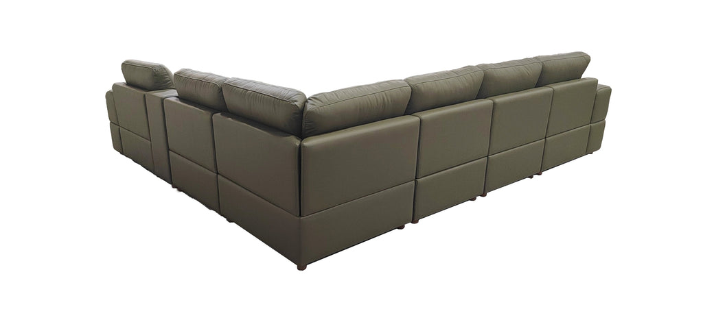 Sectional Sofa Modular Leather Match Olive Green 7 Seat 131 In