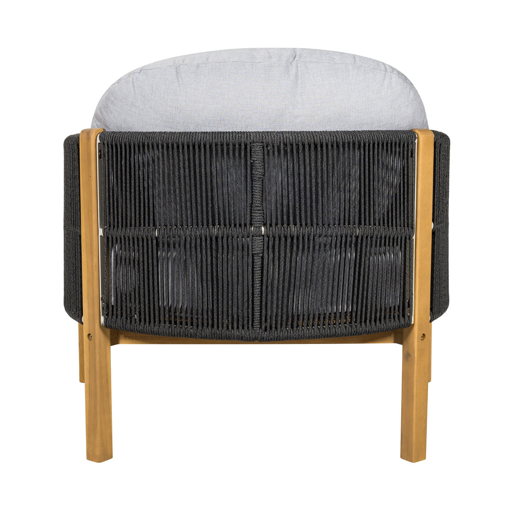 Outdoor Club Chair Acacia Wood Rope Woven Dark Gray Cushion