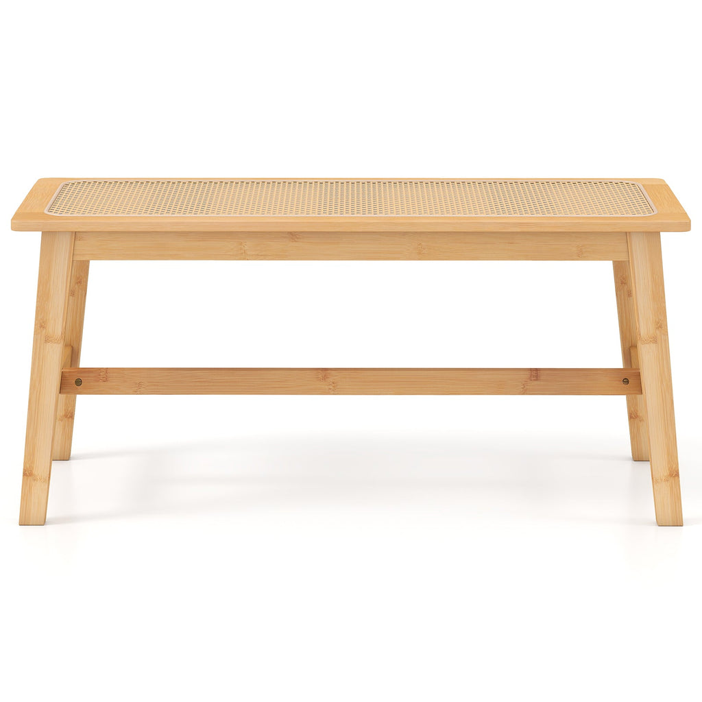 39.5 Inch Bamboo Dining Bench with Handwoven Rattan Seat for Indoor Outdoor-Natural