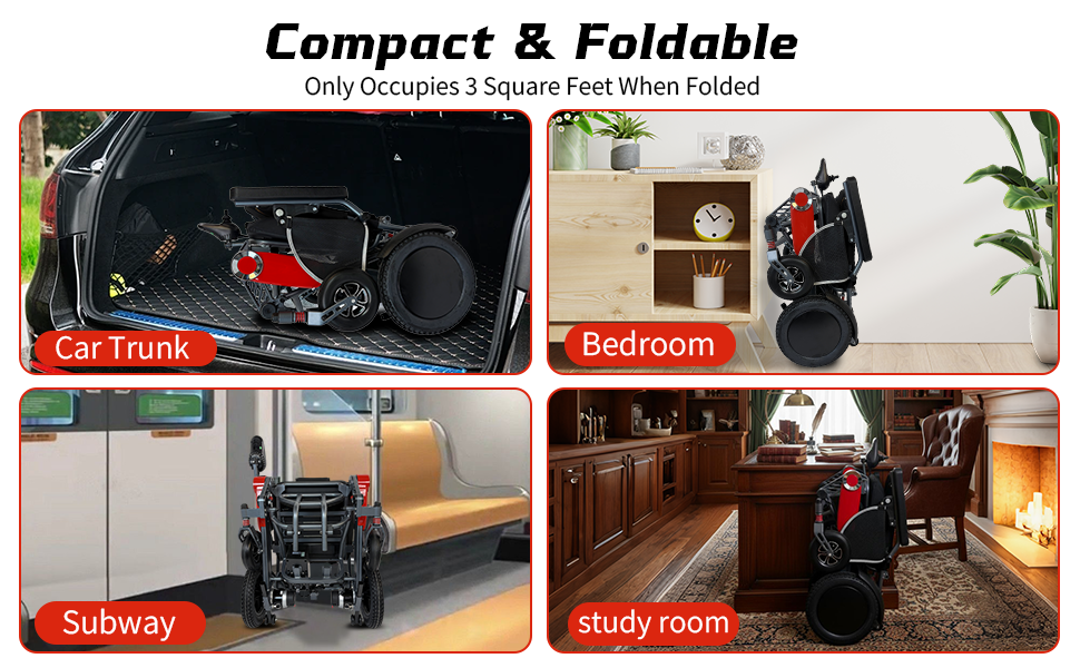 Wheelchair Electric Foldable Aluminum 300 LB 15 Mile Range Black Red