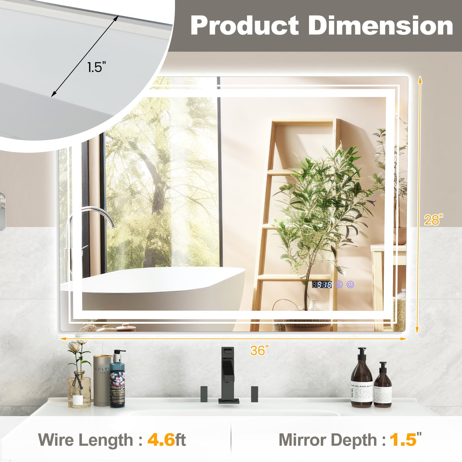 Defogging LED Bathroom Mirror with Memory Function and Anti-Fog
