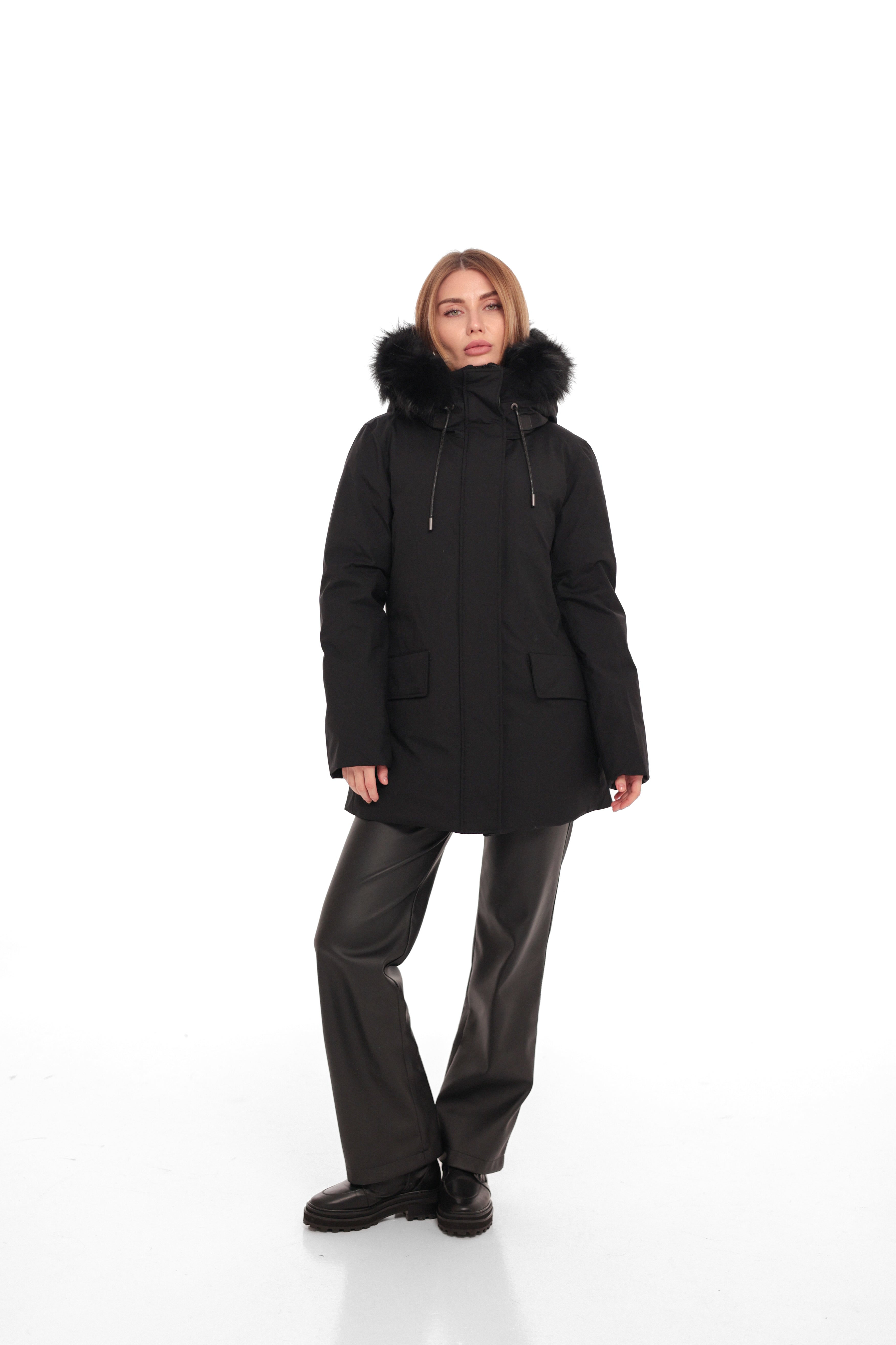 Onyx Genuine Fox Fur Vest-Lined Wool Blend Parka