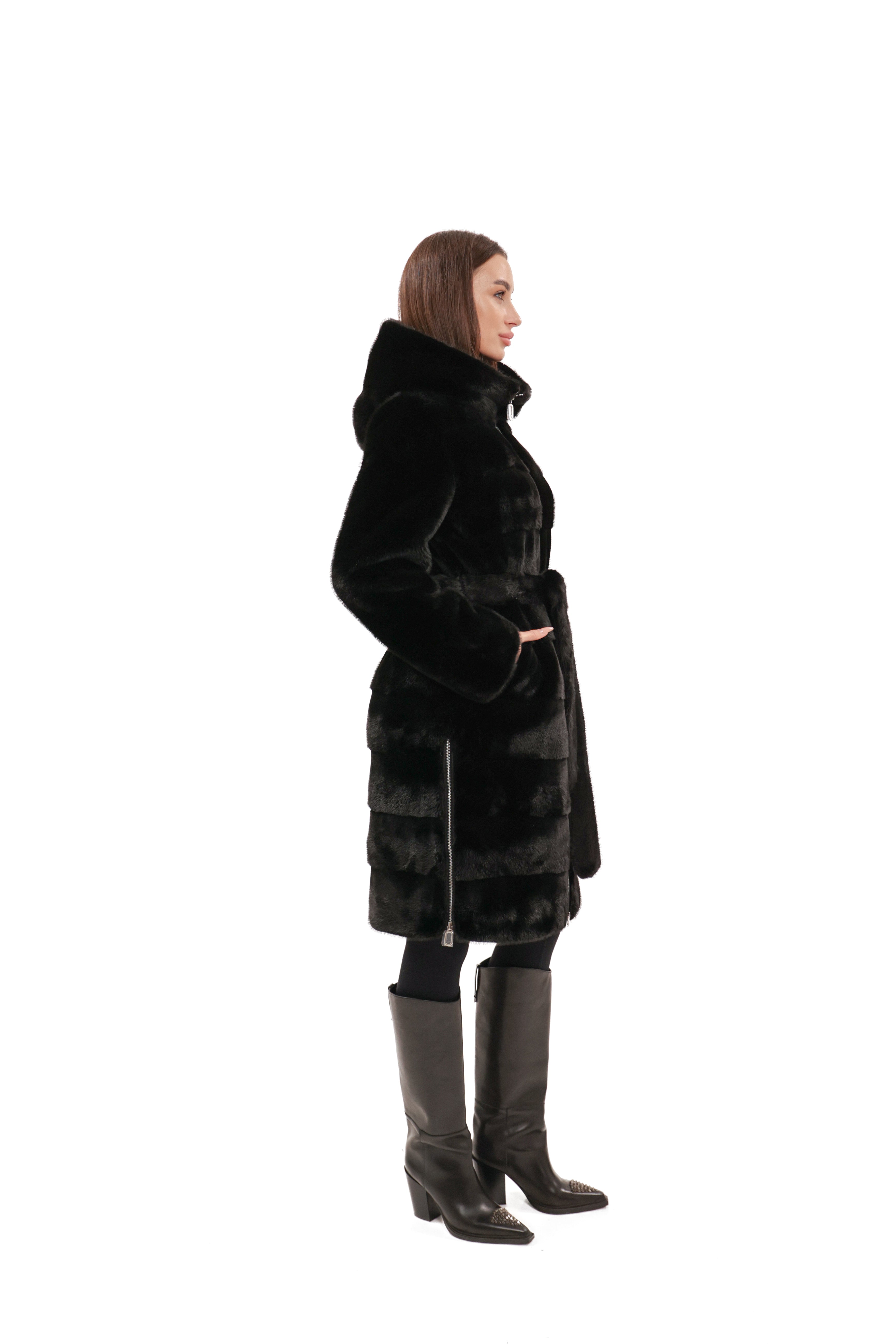 Faux Mink Effect Fur Hooded Coat