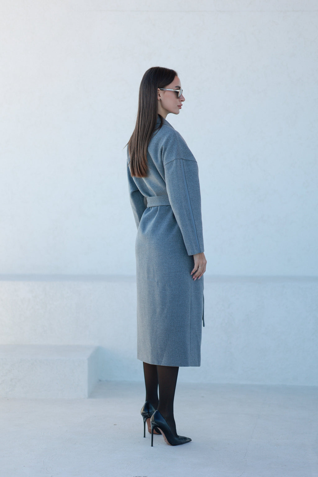 Logan Leather Trim Cashmere Blend Overcoat in Grey