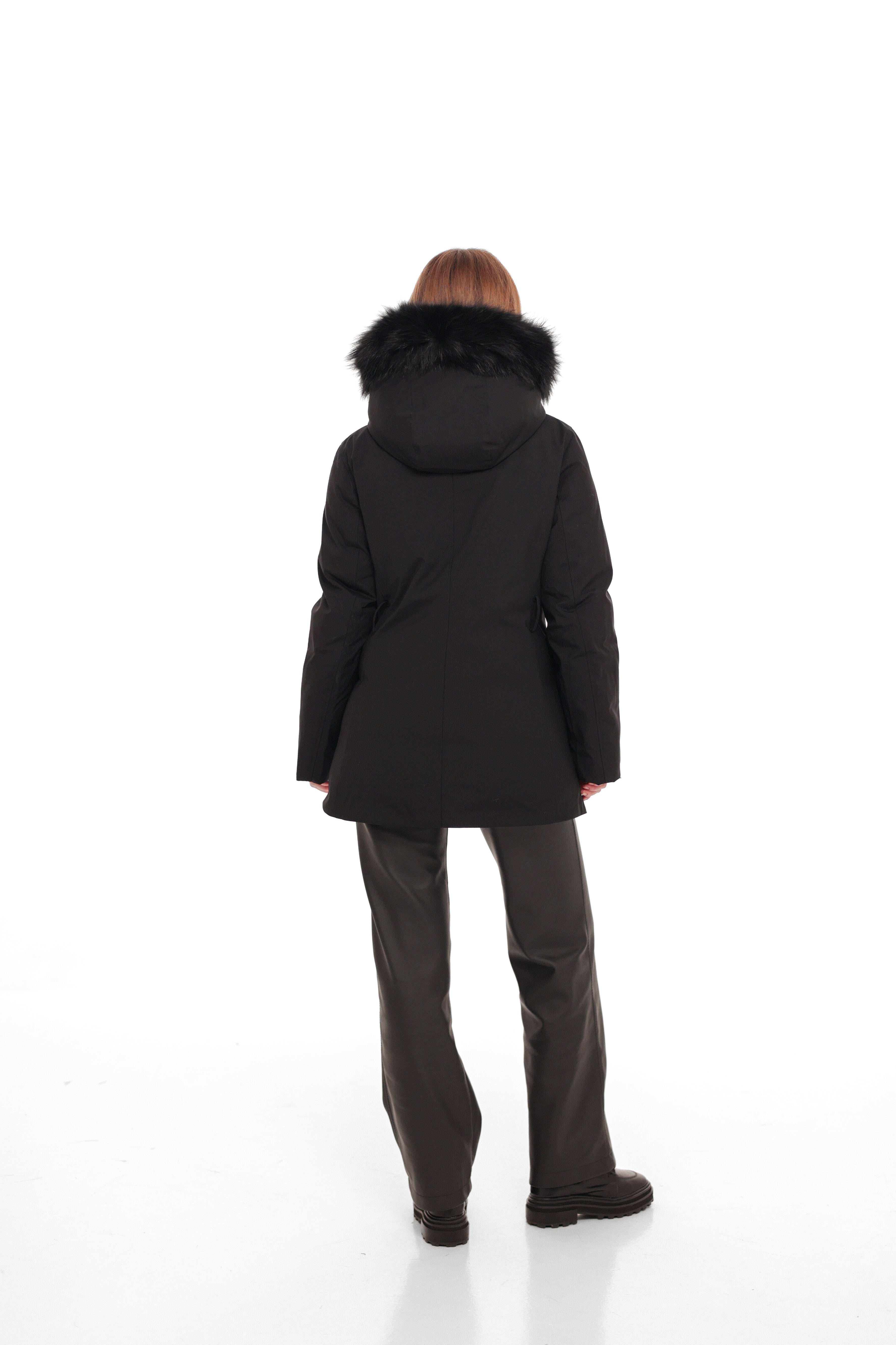 Onyx Genuine Fox Fur Vest-Lined Wool Blend Parka