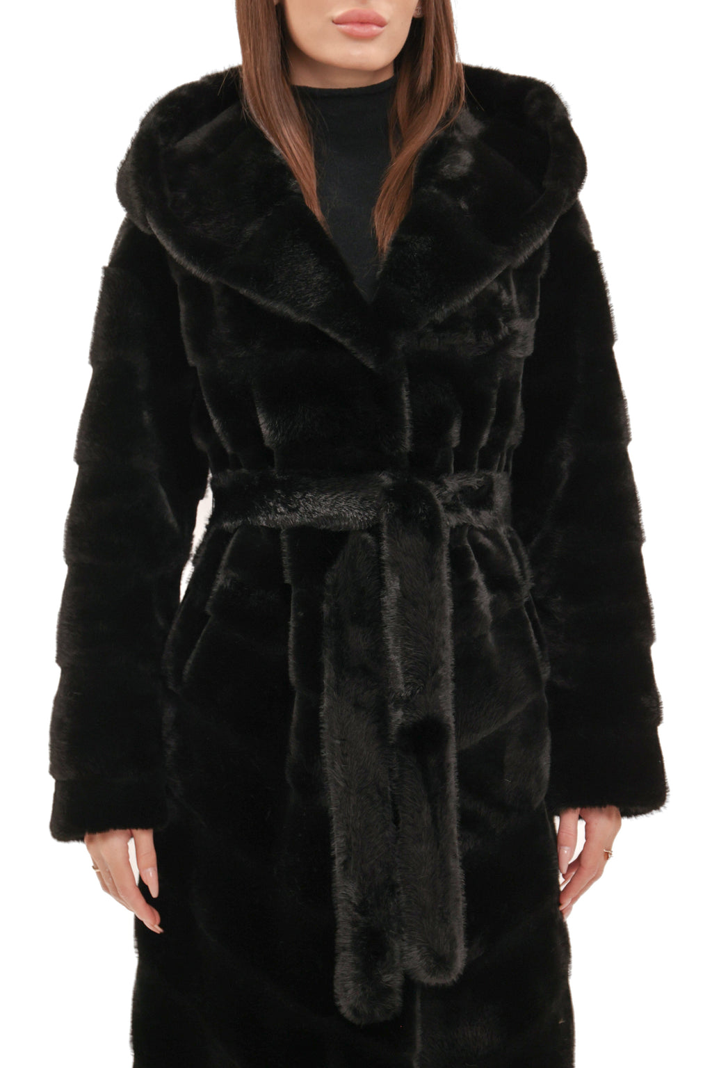 Faux Mink Effect Fur Hooded Coat