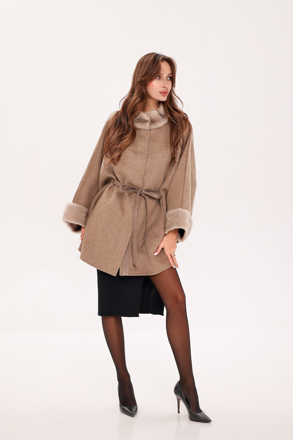 Genuine Scandinavian Mink Fur Double Face Wool Poncho