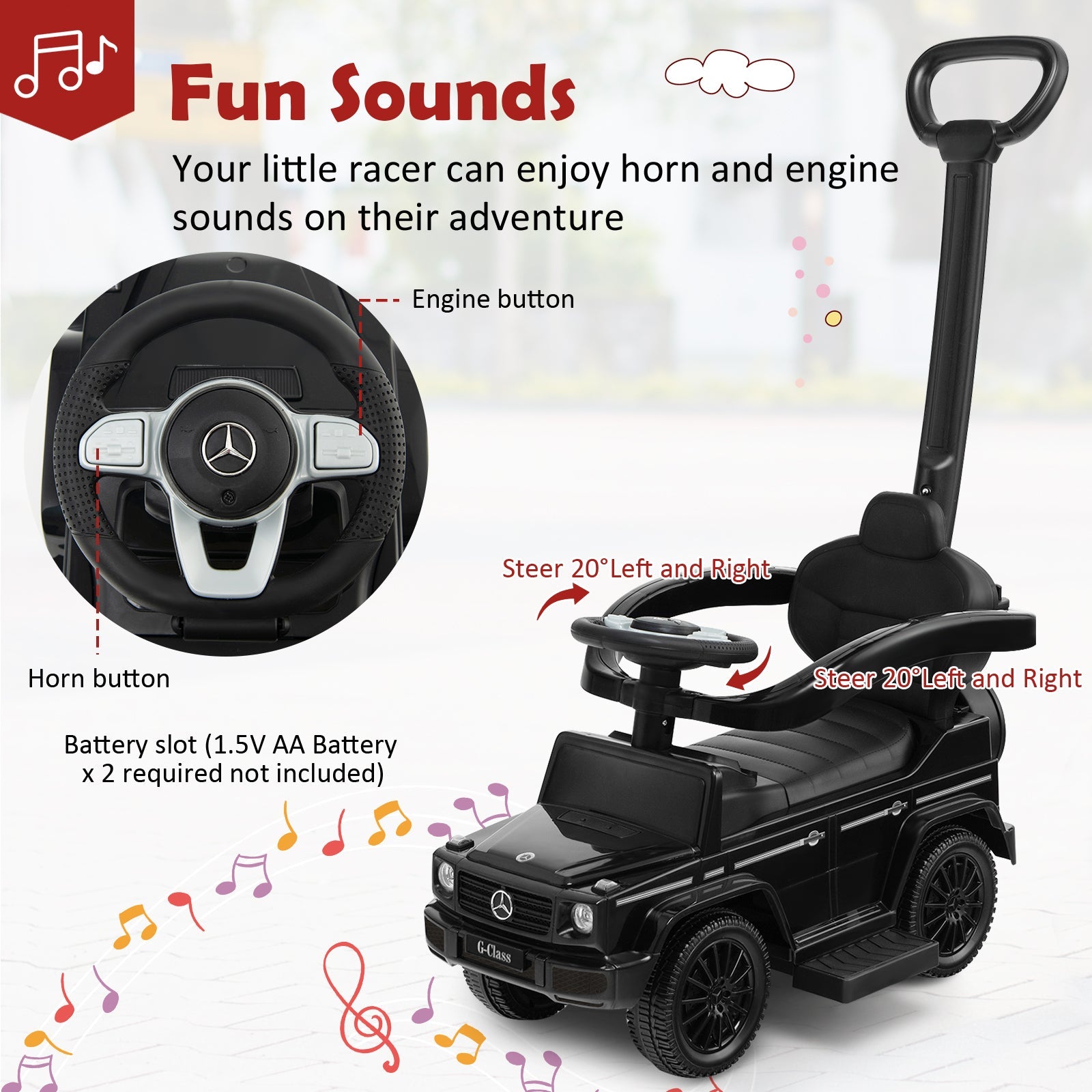 3-In-1 Ride on Push Car Mercedes Benz G350 Stroller Sliding Car with Canopy