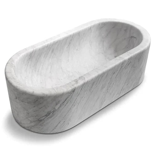 Imperial White Marble Hand Carved Freestanding Luxury Soaking Bathtub - 32x70x20