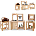 3-Piece Outdoor Kitchen Set Mud Kitchen with Separate BBQ Grill and Pizza Oven-Natural