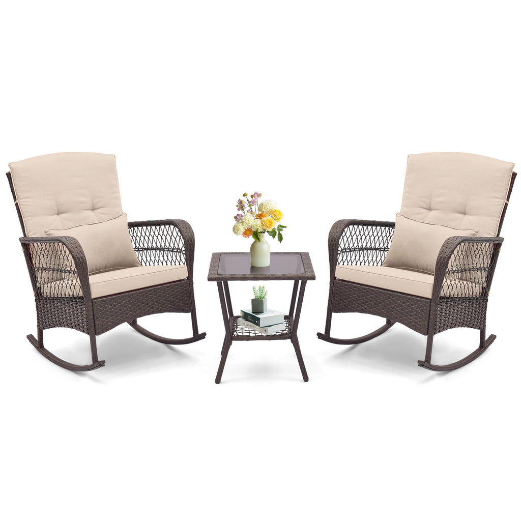 3 Pieces Rocking Bistro Set with 2-Tier Coffee Table