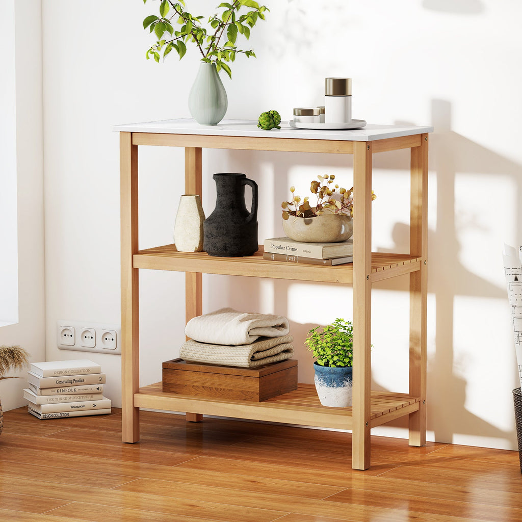 3-Tier Garden Potting Bench Table with Marble-Like Countertop