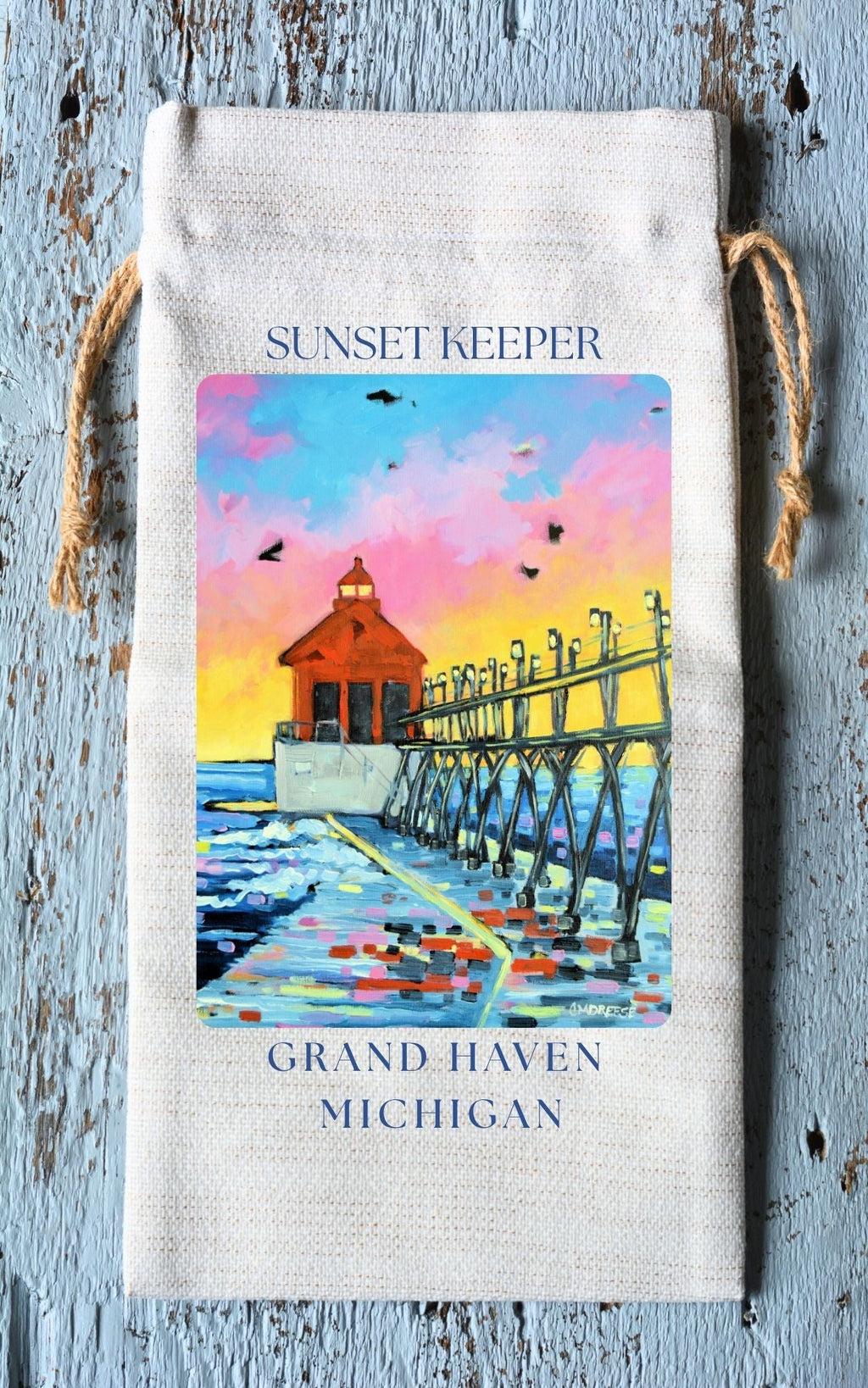 Wine Tote: Grand Haven Lighthouse - Sunset Keeper