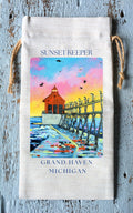 Wine Tote: Grand Haven Lighthouse - Sunset Keeper