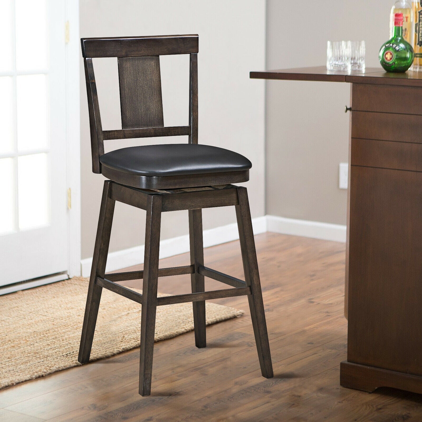 24 inch Swivel Upholstered Counter Height Bar Chair with Rubber Wood Legs