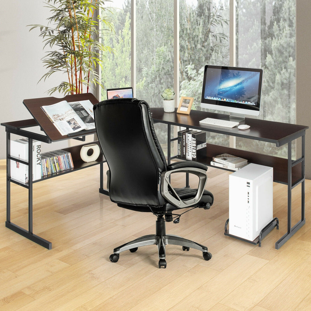 L-Shaped Computer Desk with Tiltable Tabletop
