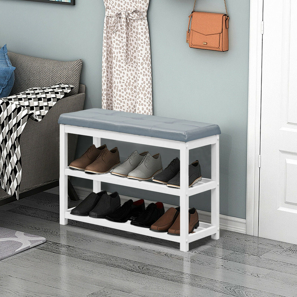 2-Tier Wooden Shoe Rack Bench with Padded Seat