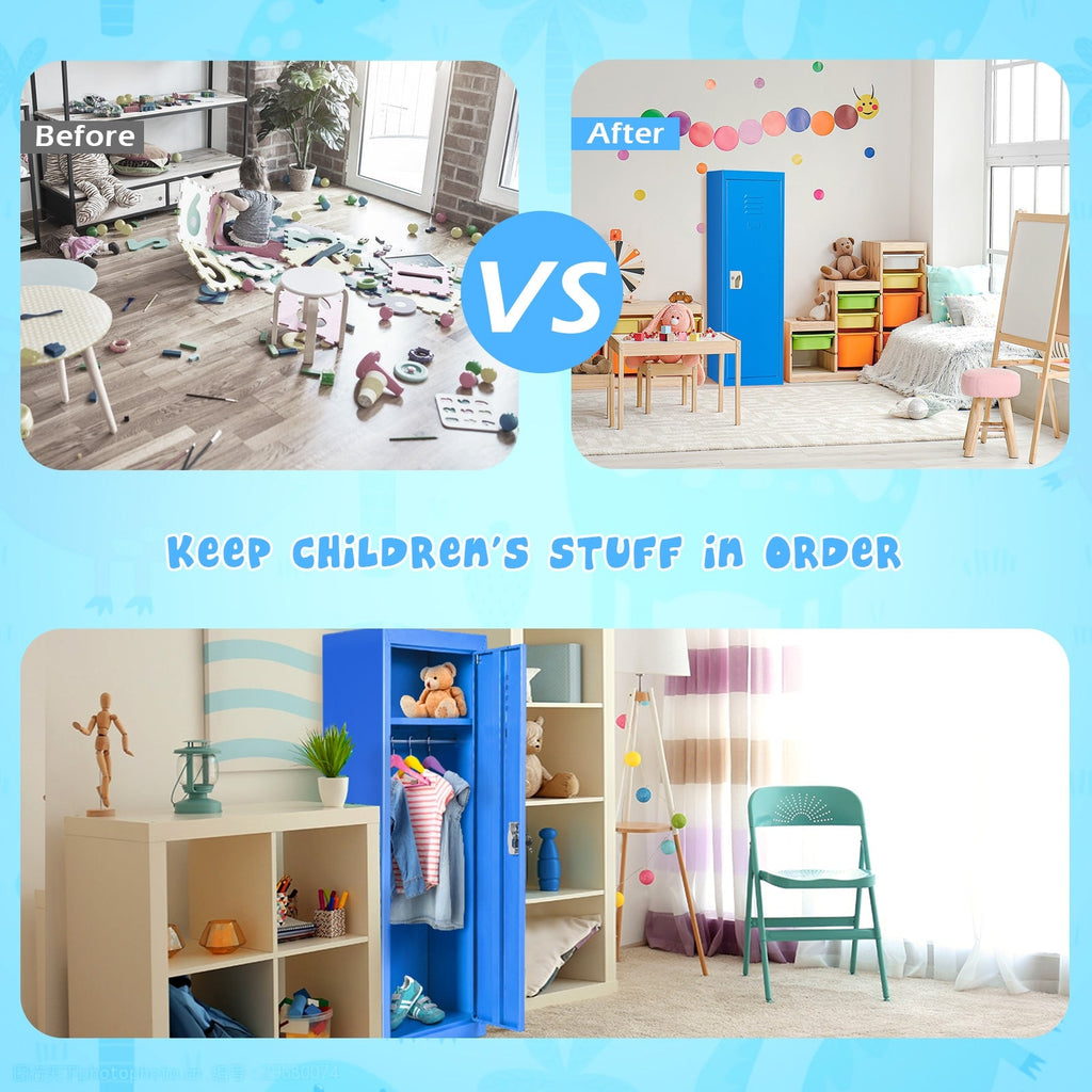 48 Inch Kid Safe Storage Children Single Tier Metal Locker-Blue