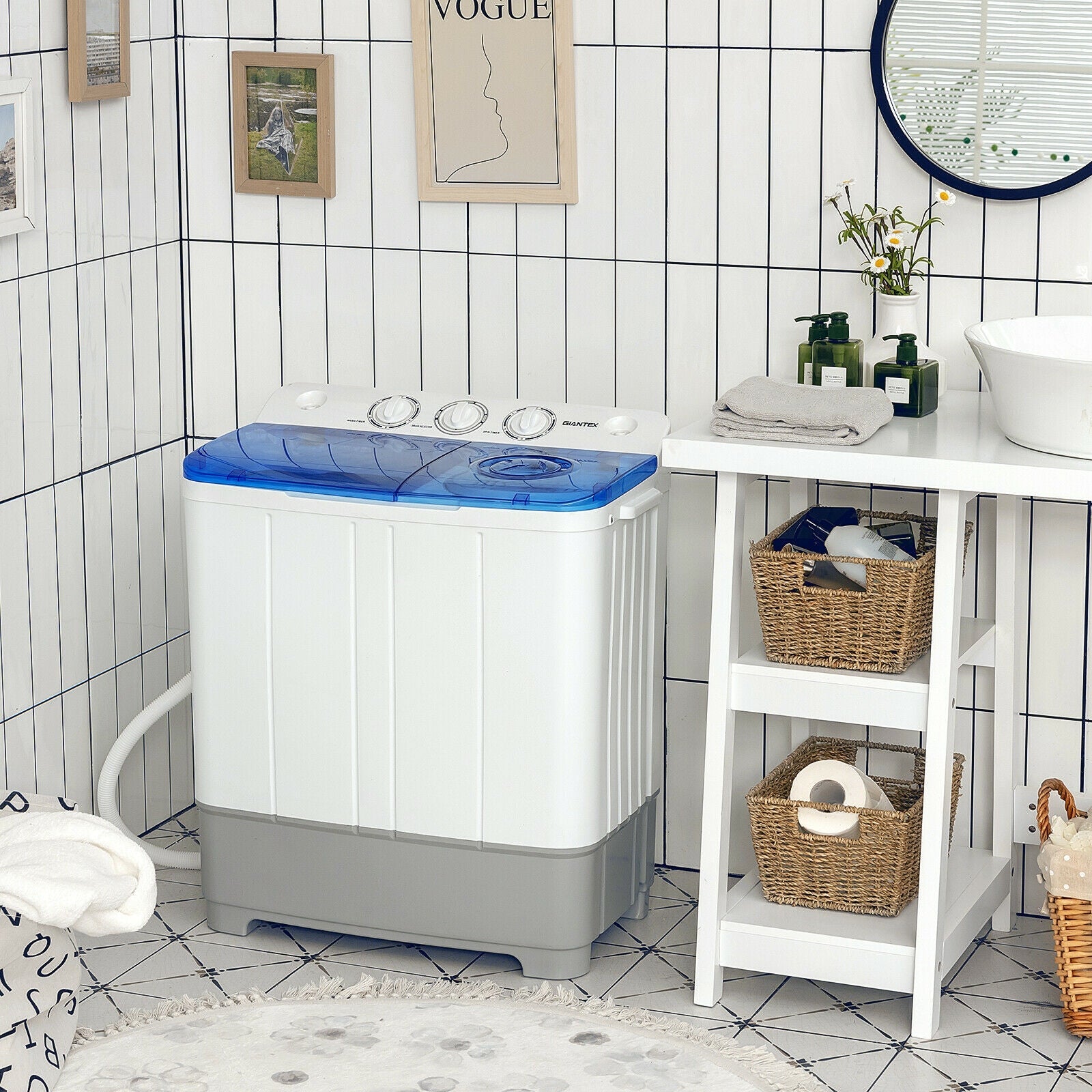 2-in-1 Portable 22lbs Capacity Washing Machine with Timer Control