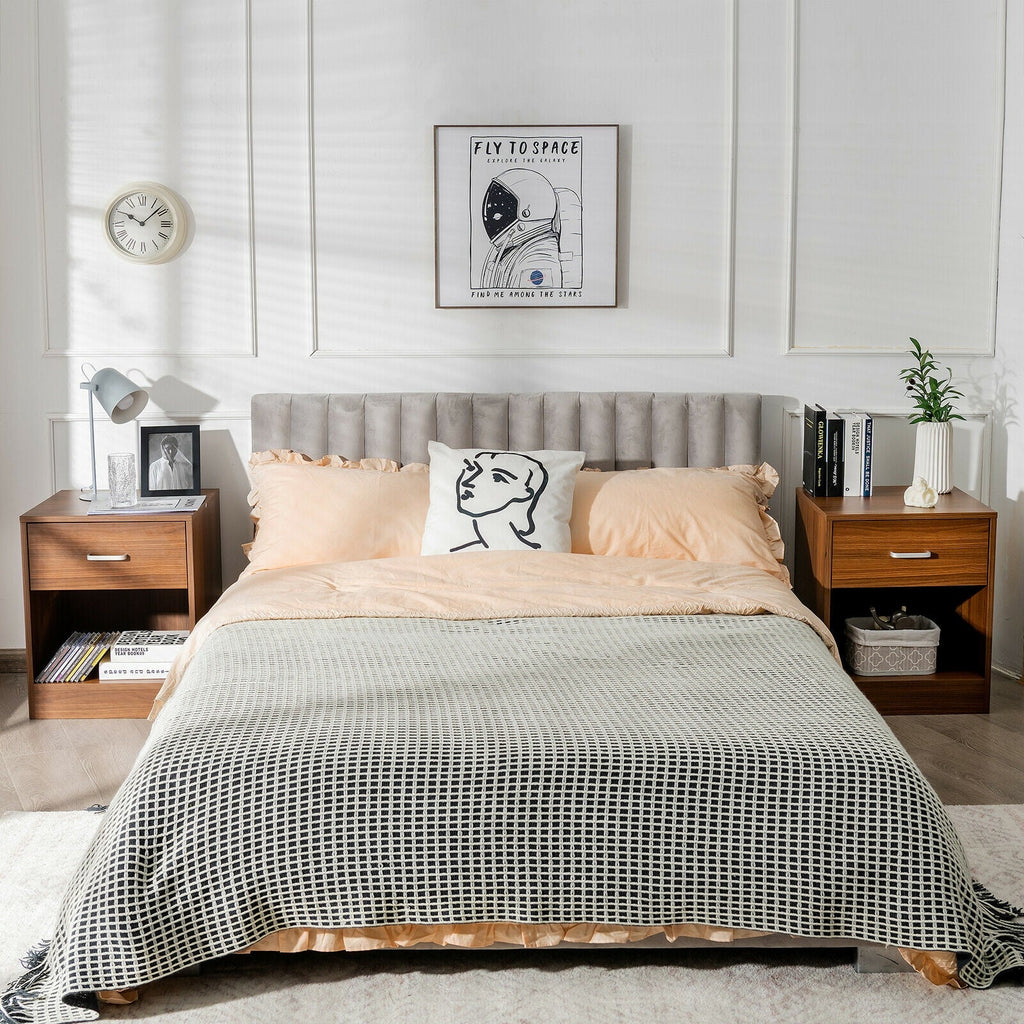 2 Pieces Nightstand with Storage Drawer and Cabinet