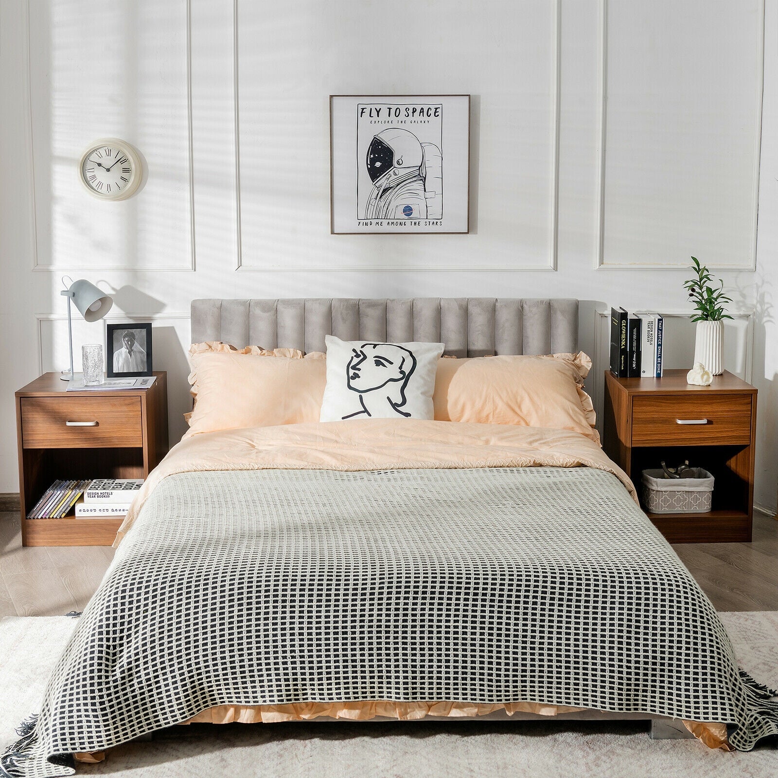2 Pieces Nightstand with Storage Drawer and Cabinet