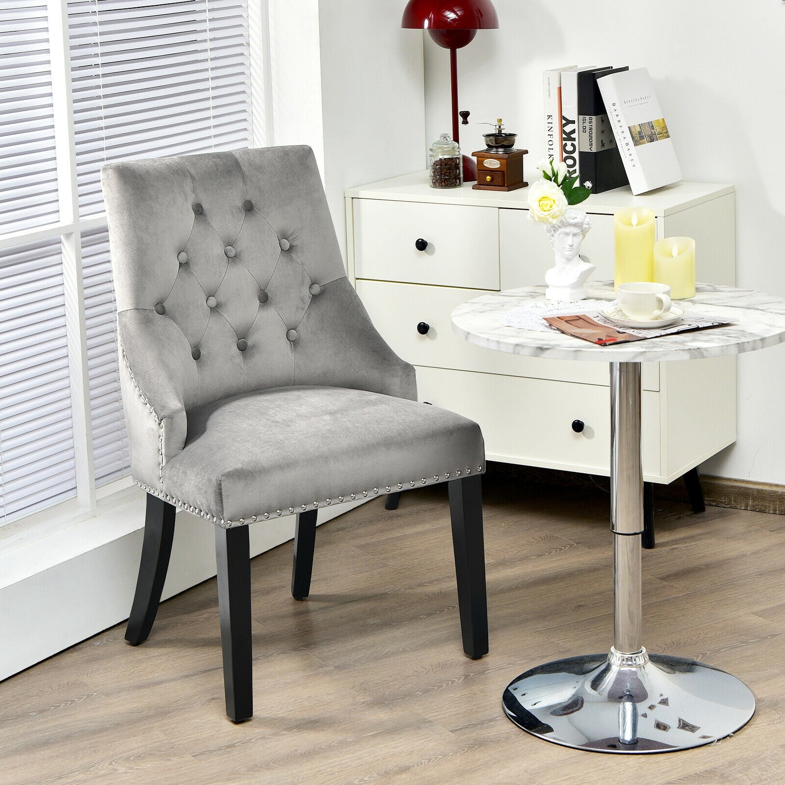Modern Upholstered Button-Tufted Dining Chair with Naild Trim