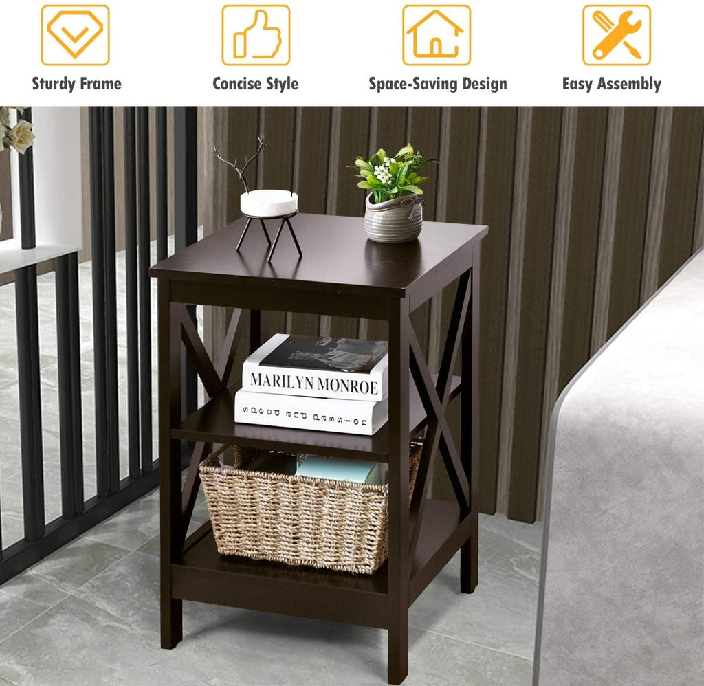 3-Tier X-Design Nightstands with Storage Shelves for Living Room Bedroom