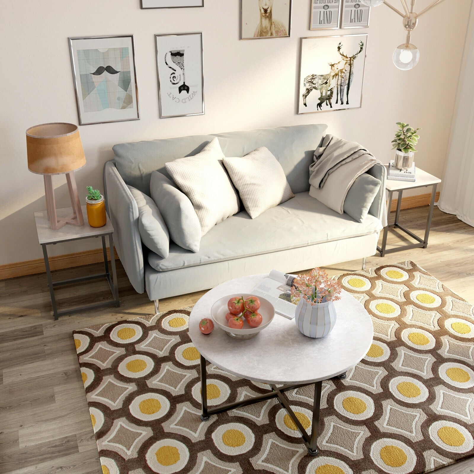 3-Piece Modern Faux Marble Coffee Table Set for Living Room