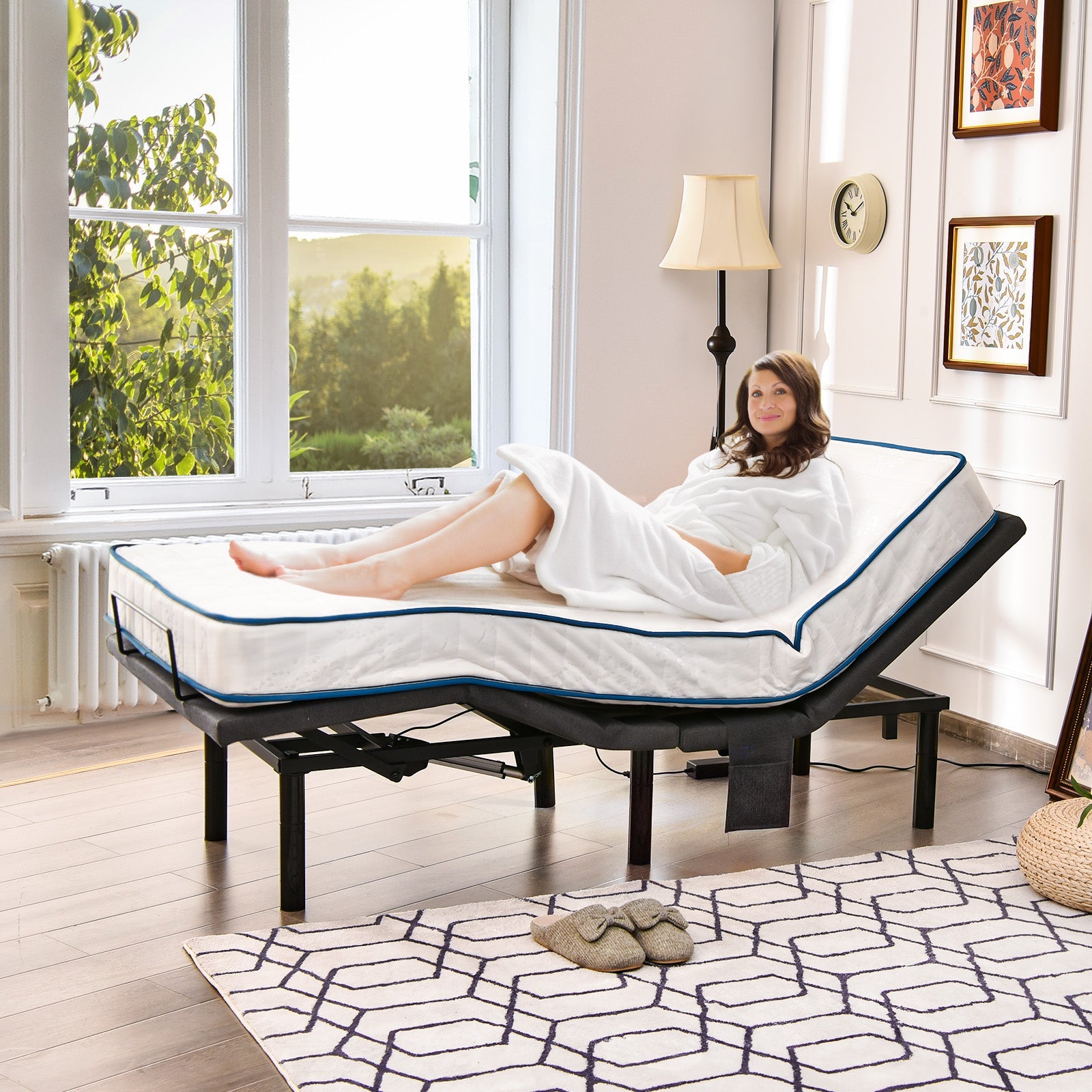 Queen Size Adjustable Bed Base Electric Bed Frame with Massage Modes