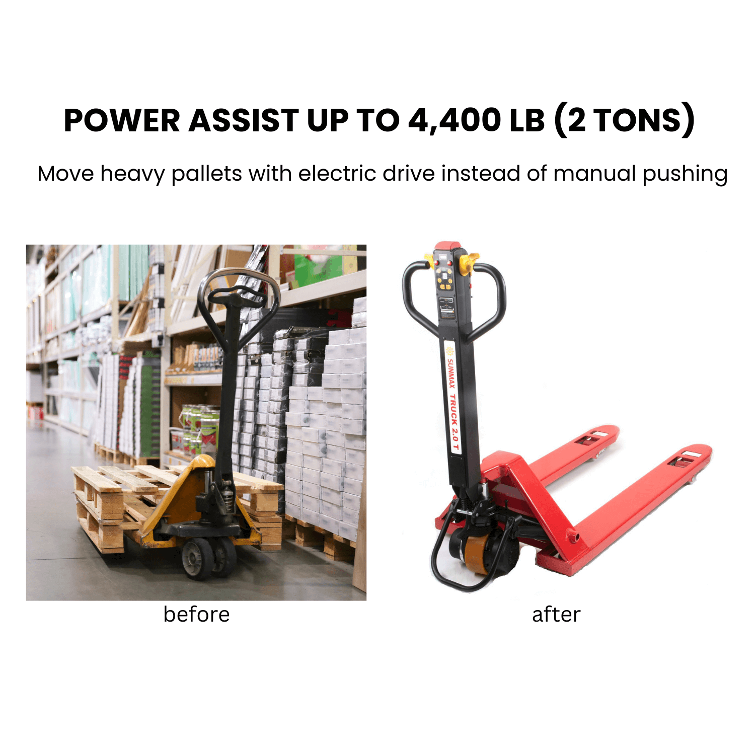 PT4400-HD218 / HD258 Electric Add-On Drive Bar, Lithium Power, Best retrofit upgrade for Manual Pallet Jacks