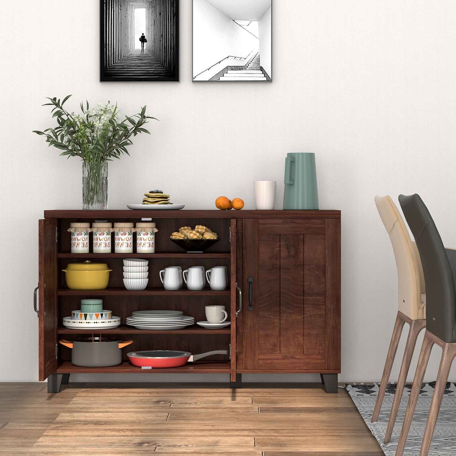 3-Door Buffet Sideboard with Adjustable Shelves and Anti-Tipping Kits