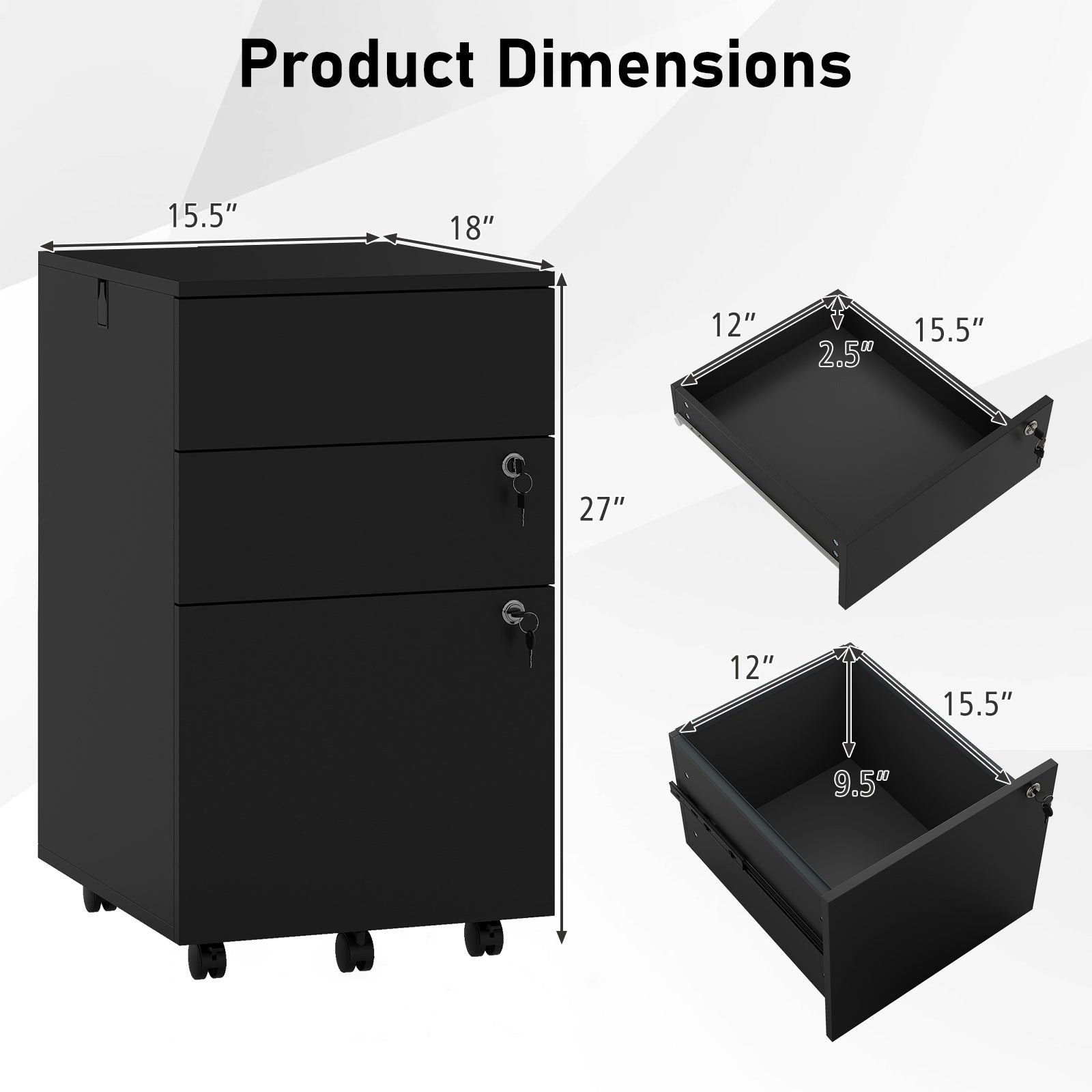 3 Drawer Filing Cabinet Locking Pedestal Desk