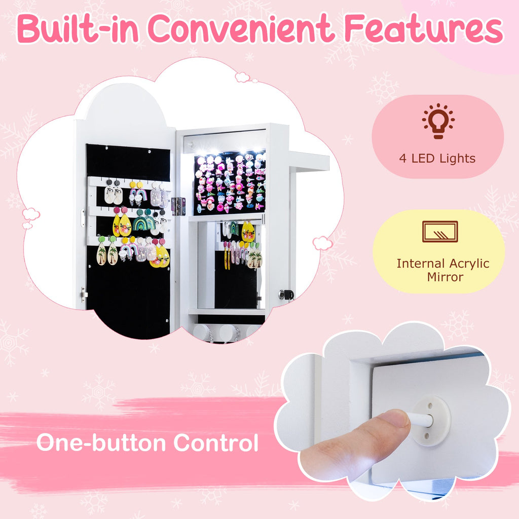 3 In 1 Kids Jewelry Cabinet Freestanding Jewelry Armoire with 3-Color Lighted Mirror