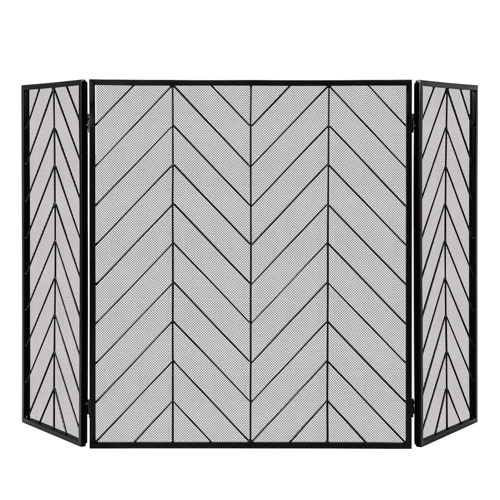 3-Panel Metal Foldable Fireplace Screen with Metal Mesh