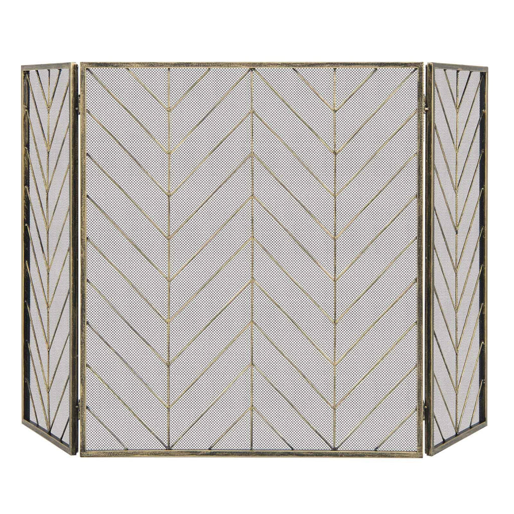 3-Panel Metal Foldable Fireplace Screen with Metal Mesh