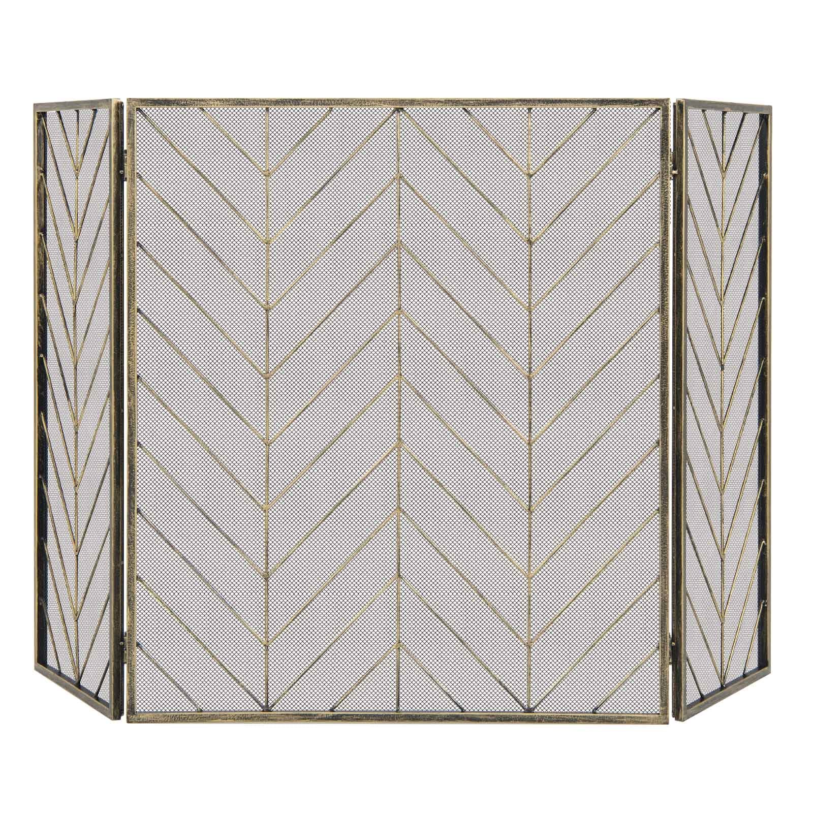 3-Panel Metal Foldable Fireplace Screen with Metal Mesh