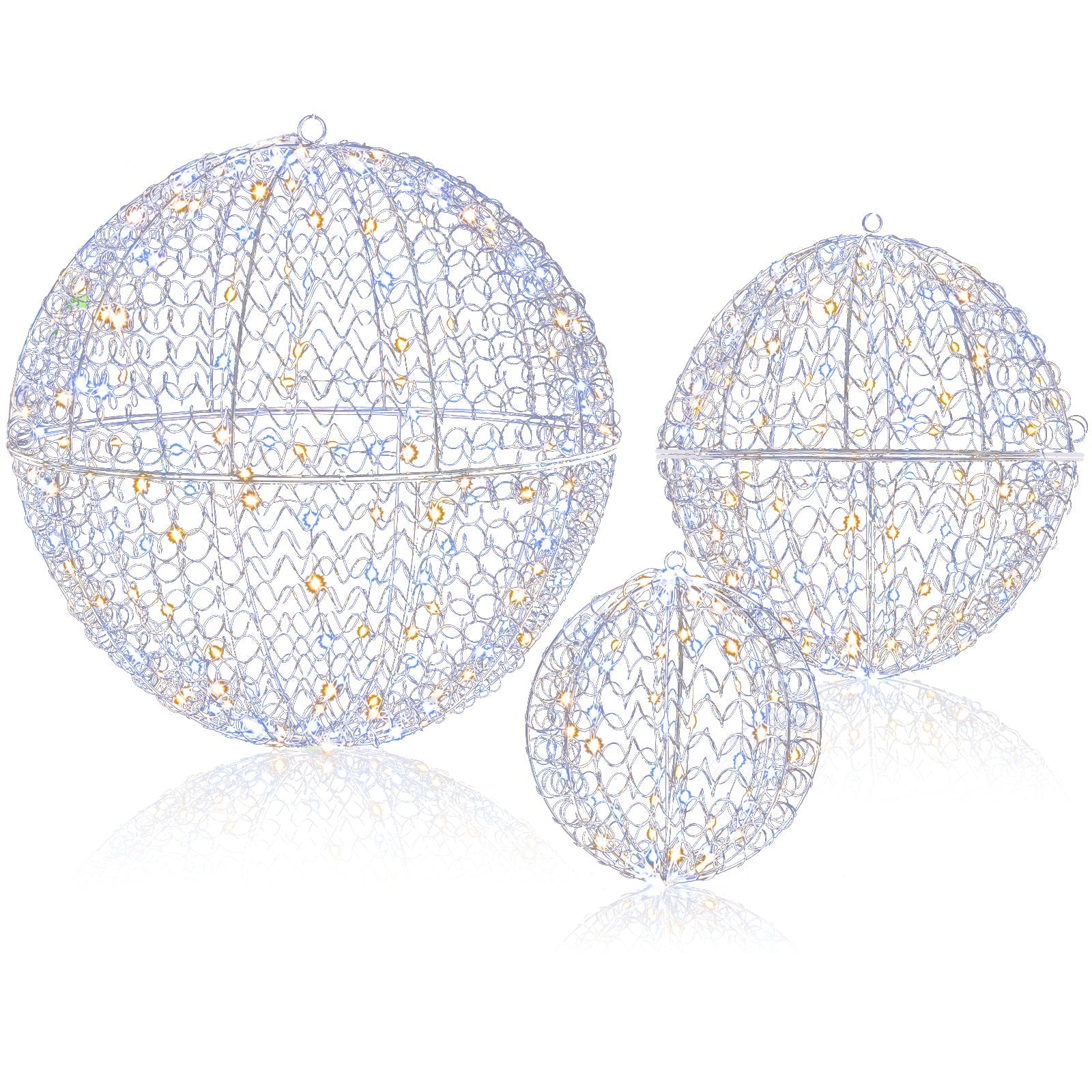 3 Pcs Lighted Christmas Balls Large Standing/Hanging Metal Sphere Lights with 435 LEDs