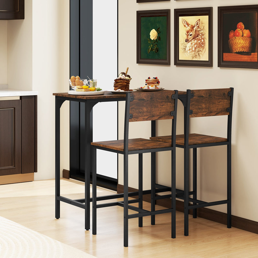 3 Piece Bar Table Set with Backrest and Footrest for Small Space