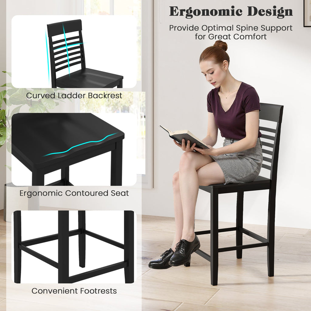3-Piece Counter-Height Dining Table Set for 2 with Rubber Wood Frame and Footrest