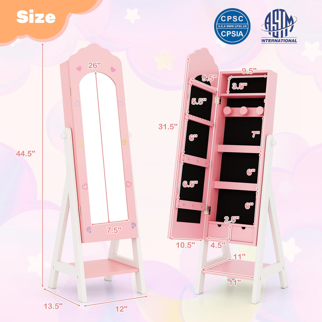 2 Pieces Kids Vanity Set and Jewelry Armoire Cabinet with Full-length Mirror