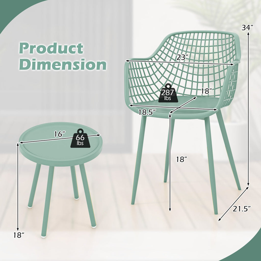 3 Piece Patio Chair Set with PP Seat and Tabletop for Porch