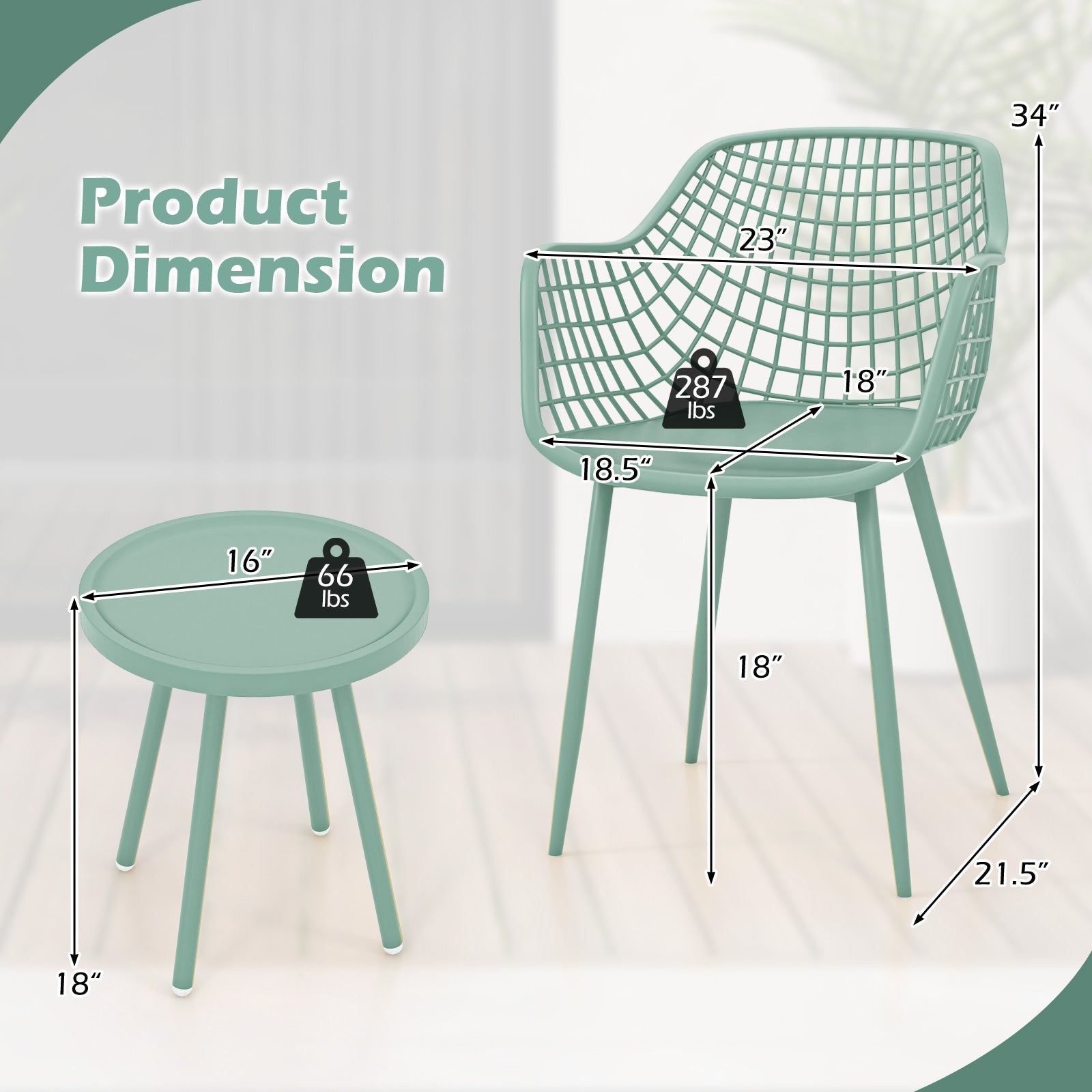 3 Piece Patio Chair Set with PP Seat and Tabletop for Porch