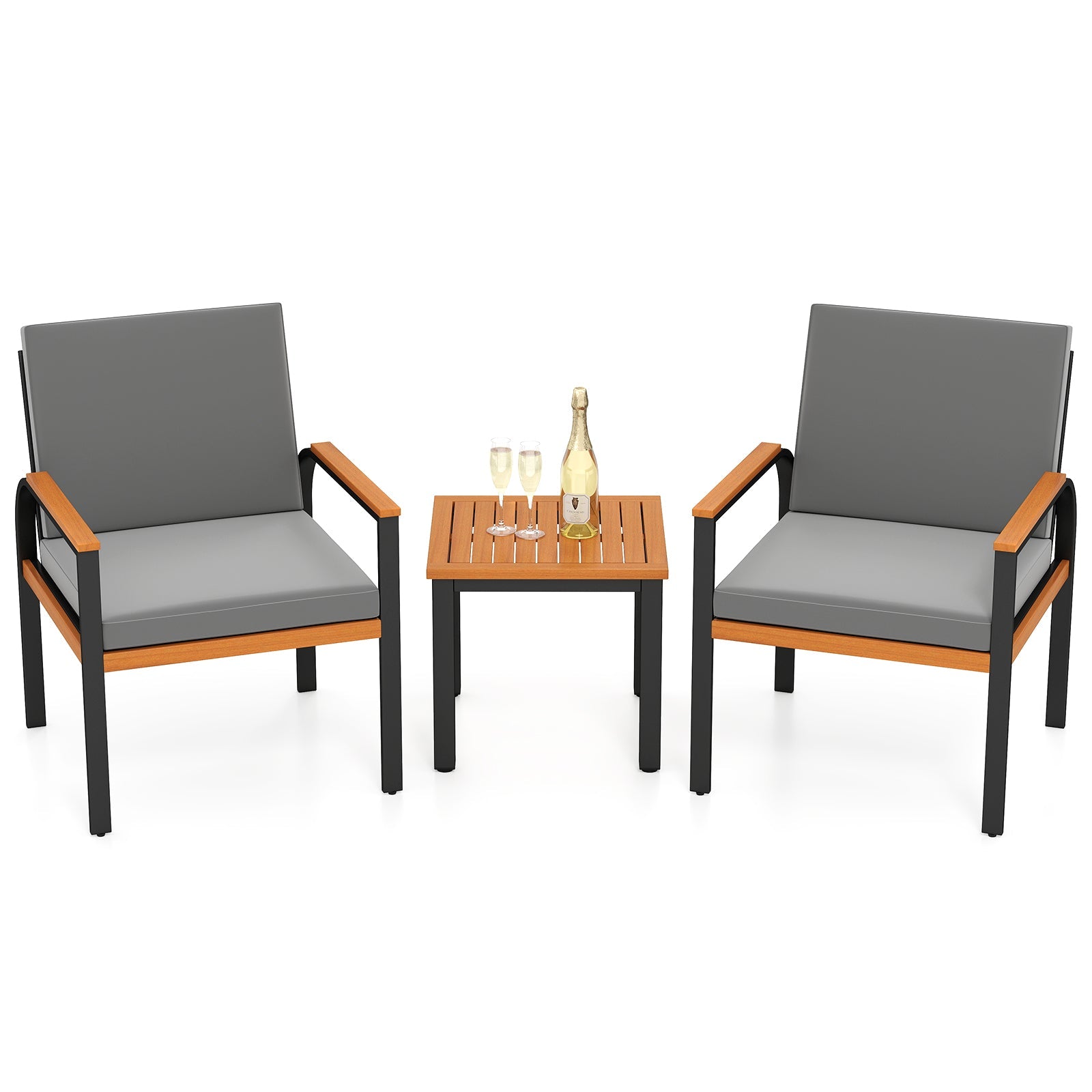 3 Piece Patio Furniture Set Outdoor Conversation Set with Coffee Table-Grey