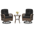 3 Piece Patio Swivel Rocker Set with Tempered Glass Side Table and Thick Cushions