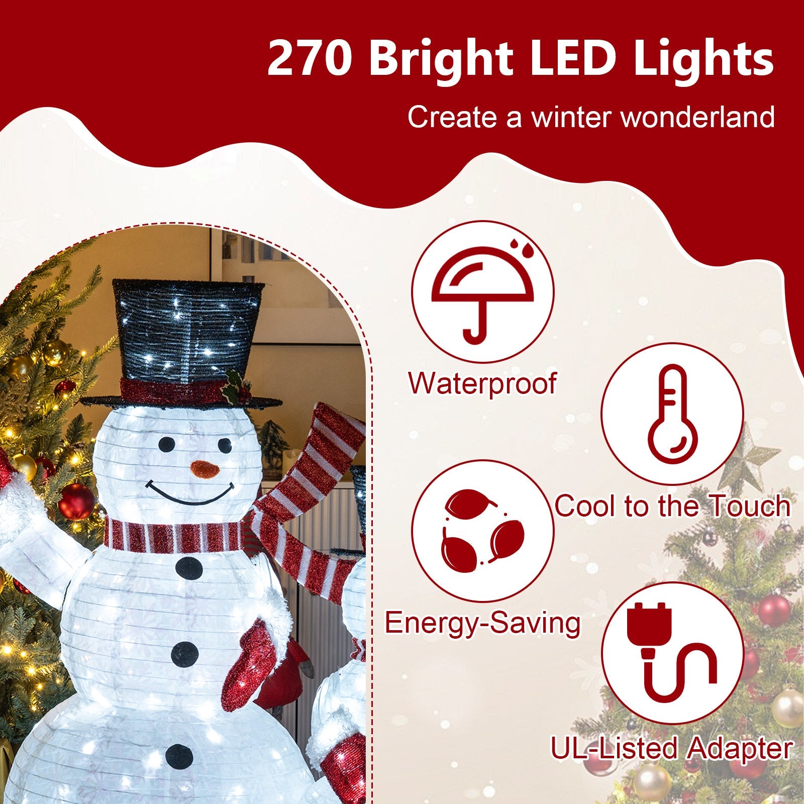 3-Piece Pre-Lit 3D Snowman Set with 270 LED Lights