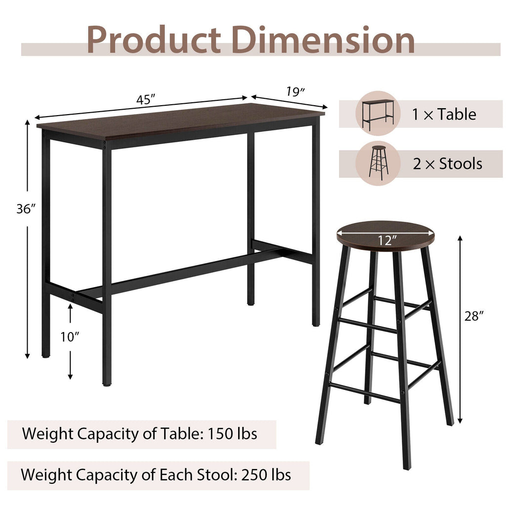 3 Piece Pub Table and Stools Kitchen Dining Set